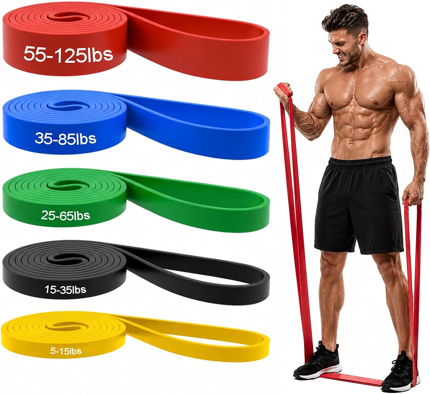 Natural Rubber Loop Resistance Bands, 5-Level Set