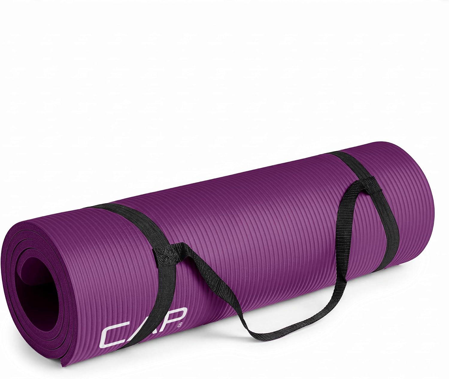 Purple High Density Exercise Yoga Mat with Carry Strap