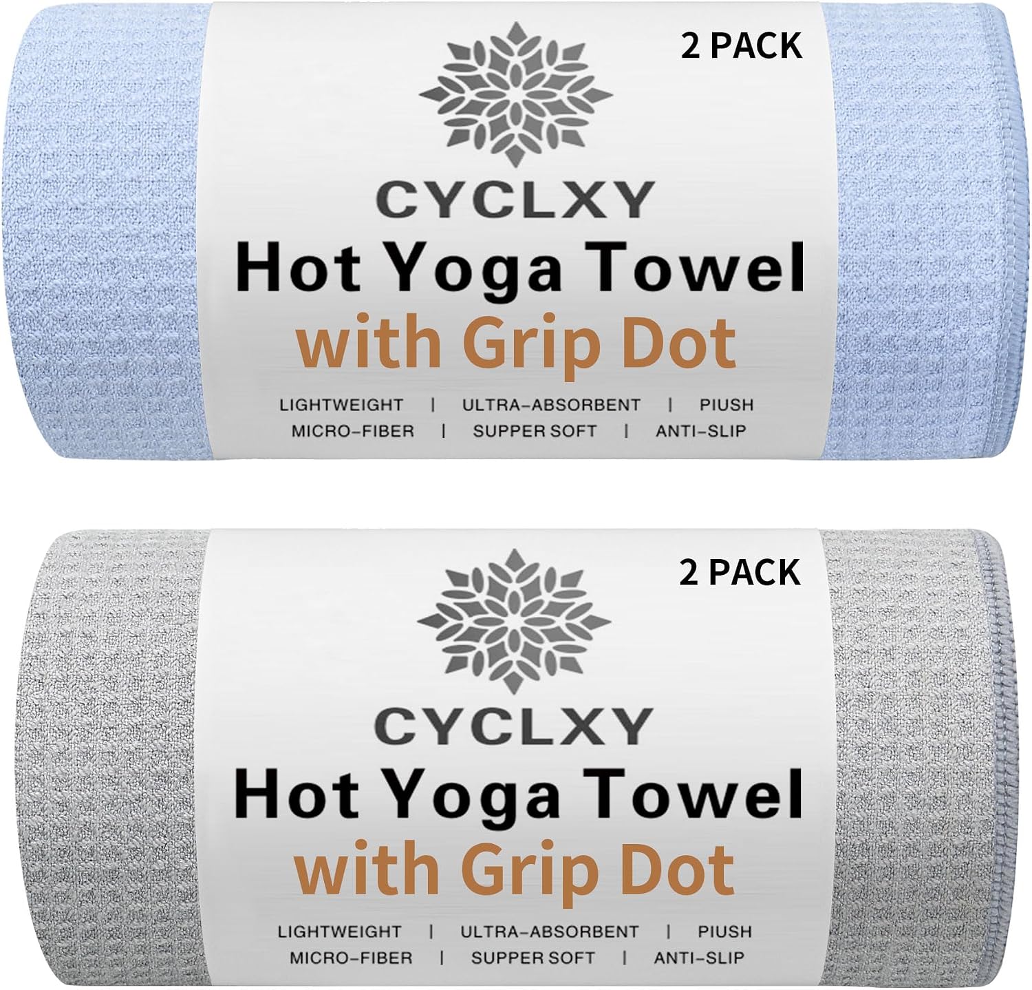 Microfiber Yoga Towels with Grip Dots, 2 Pack