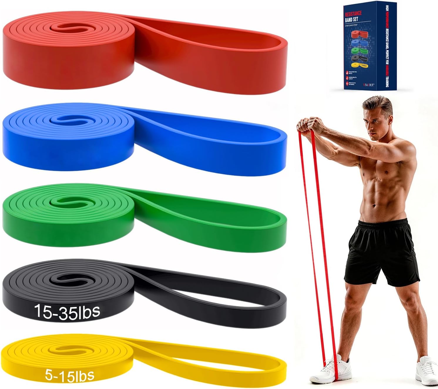 Workout Loop Resistance Bands Set, 5 Pieces