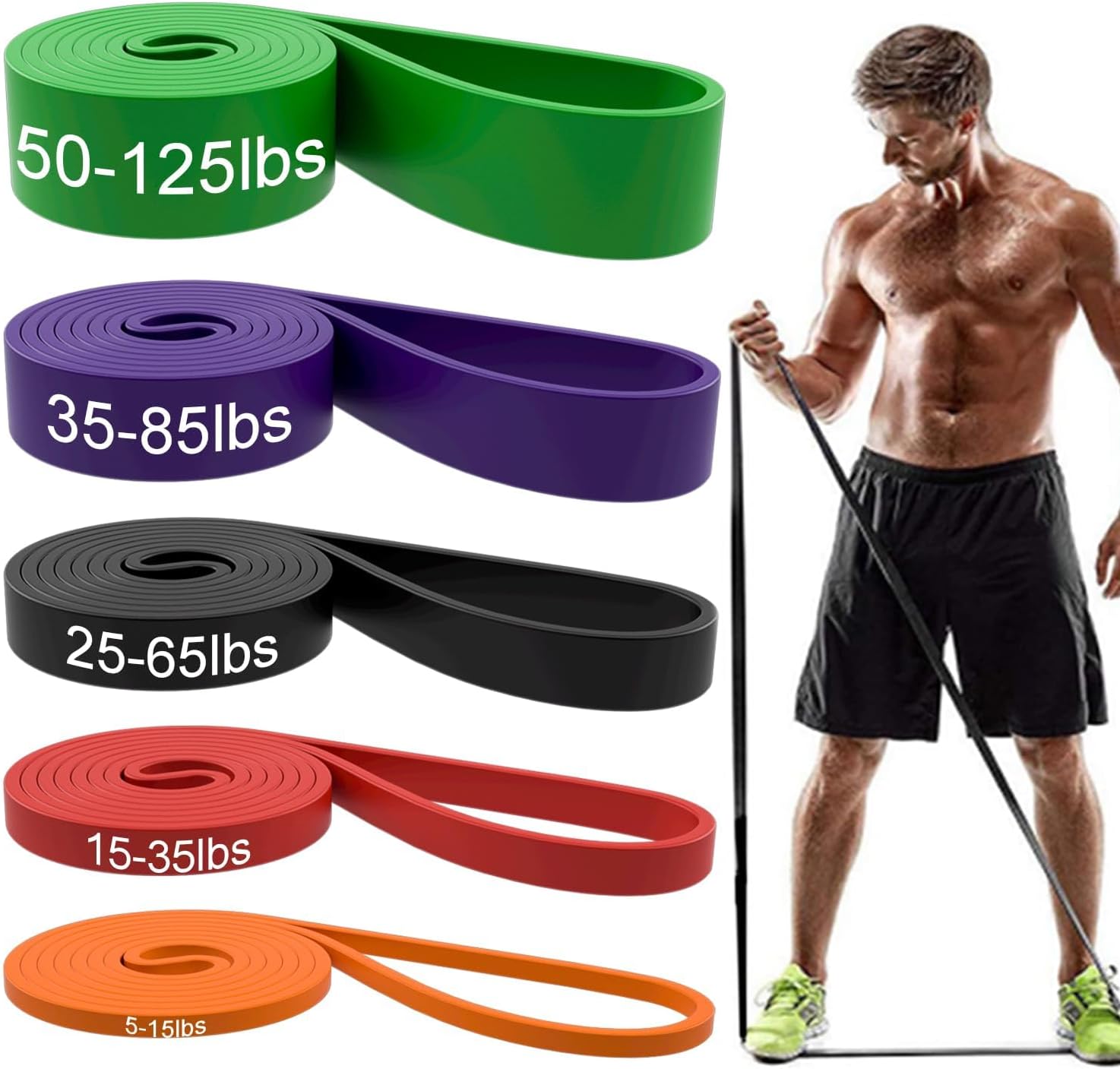 Natural Rubber Loop Resistance Bands Set, 5 Pieces