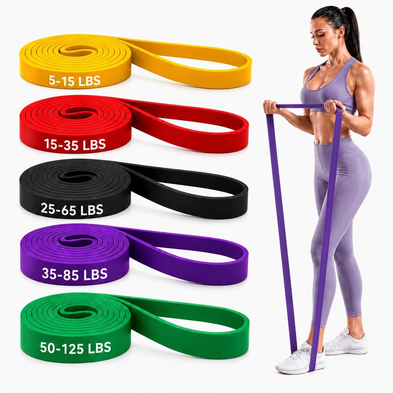 Natural Rubber Loop Resistance Bands, 5 Piece Set
