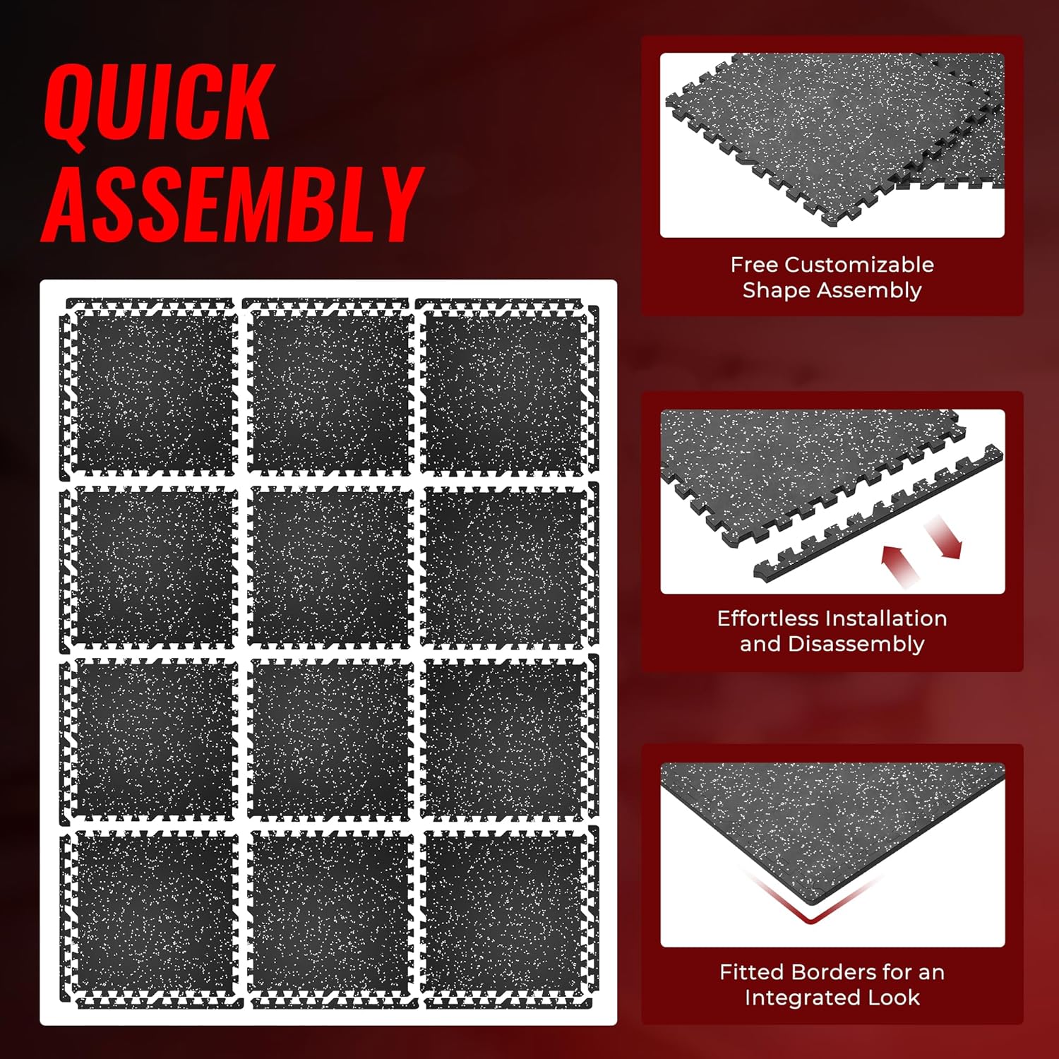 Extra-Thick Interlocking Rubber Top Gym Floor Tiles, 12 Pcs - Image 7