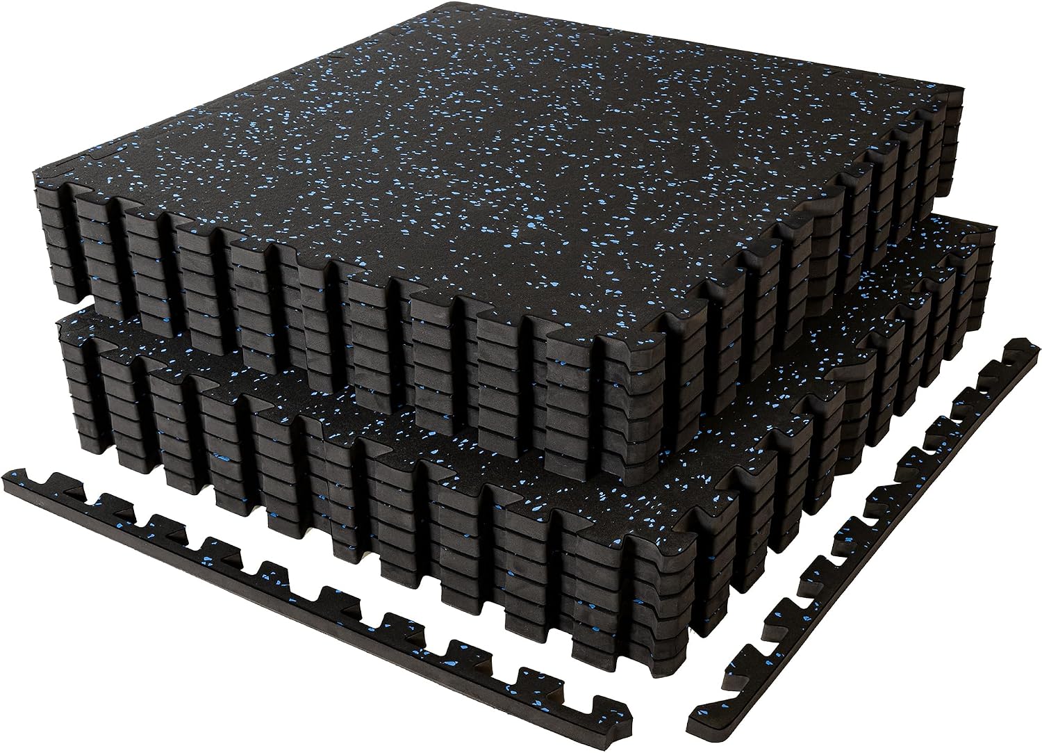 Interlocking Rubber Top Exercise Mat Tiles, 12 Pcs, Black Blue