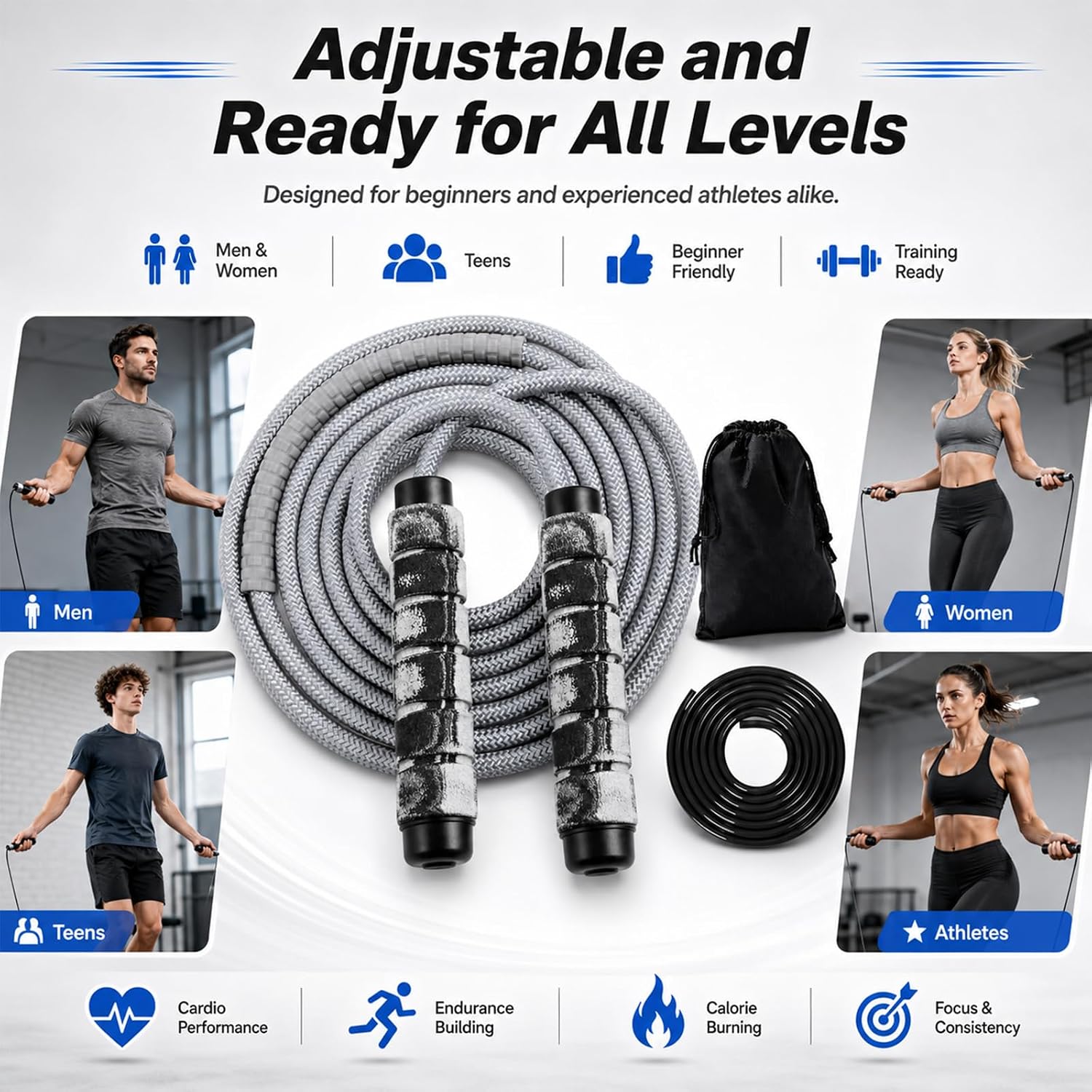 Weighted Jump Rope with Adjustable Rope and Training Chart - Image 9