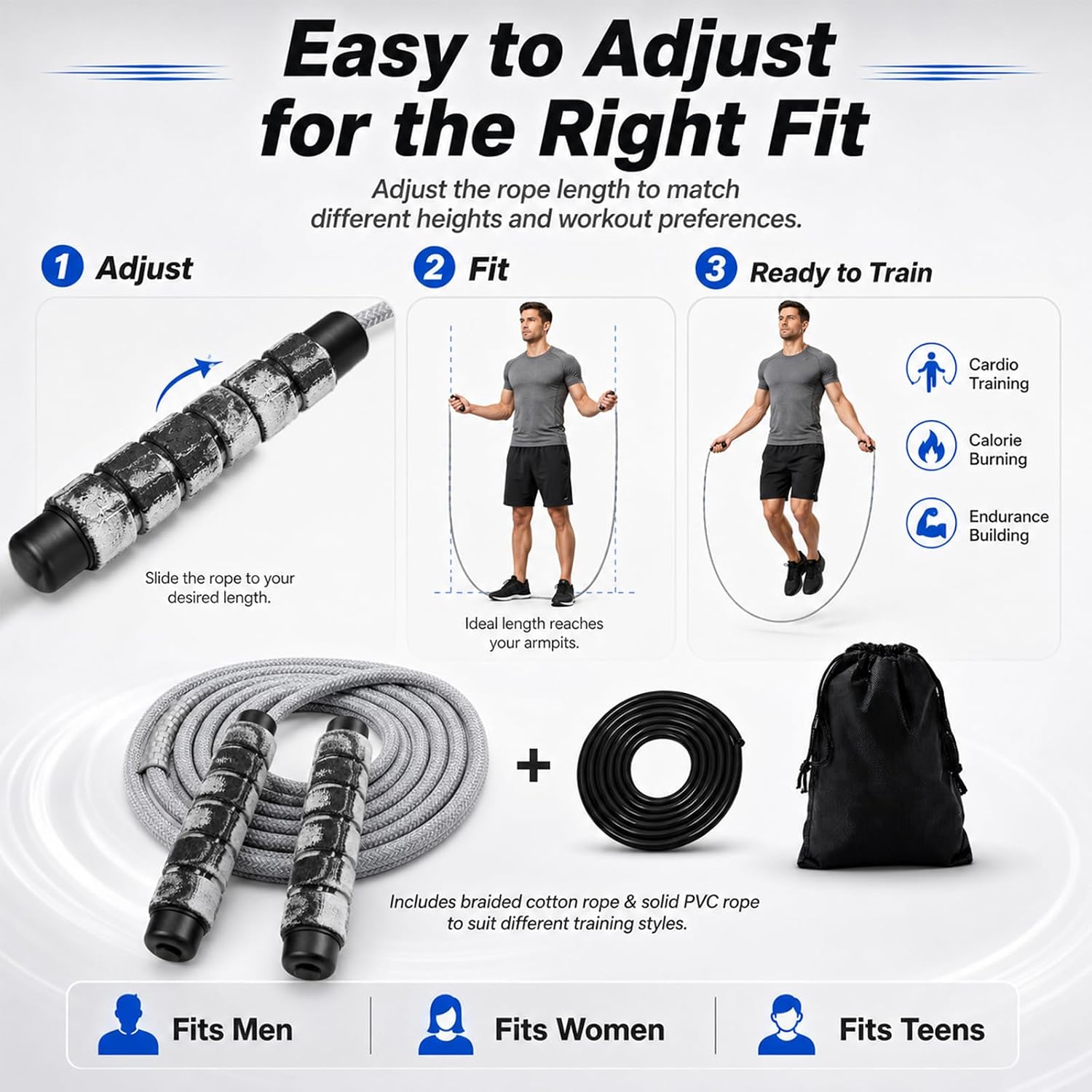 Weighted Jump Rope with Adjustable Rope and Training Chart - Image 8