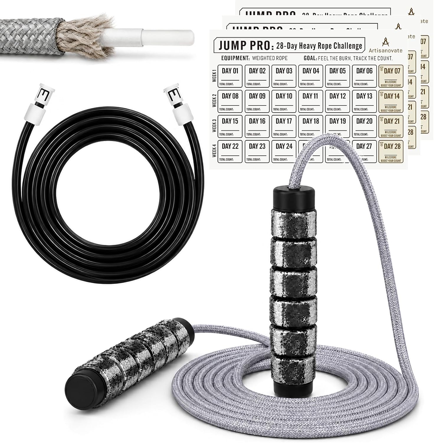 Weighted Jump Rope with Adjustable Rope and Training Chart