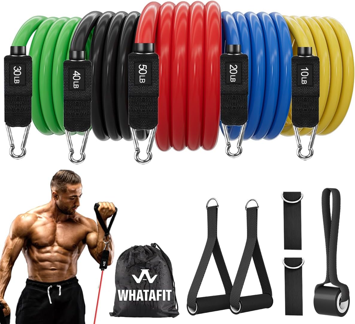 Natural Latex Resistance Bands Set with Handles and Anchor